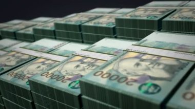 Armenia money Armenian Dram banknote bundle growth up loop. AMD money stacks. Concept of cash pack, banking, travel, business, economy and finance. Loopable seamless 3d animation.