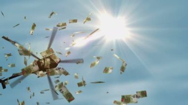Arjantin Peso helikopterden para akışını destekliyor. Arjantin 500 ARS, soyut 3d enflasyon, para basma, finans, ekonomi, kriz ve niceliksel kolaylık kavramı.