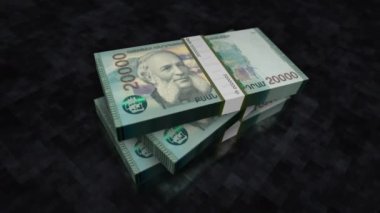 Ermenistan parası Ermeni Dram para yığını. Ekonomi, bankacılık, iş, kriz, durgunluk, borç ve finans konularının kavramı. 20.000 AMD banknotlar 3D animasyon yığınları.