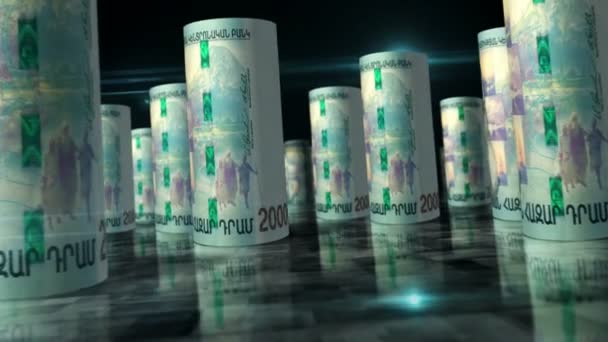 Armenia Money Armenian Dram Rolls Loop Animation Money Table Seamless — стоковое видео