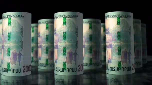 Armenia Money Armenian Dram Money Rolls Loop Animation Camera Moving — Stock video