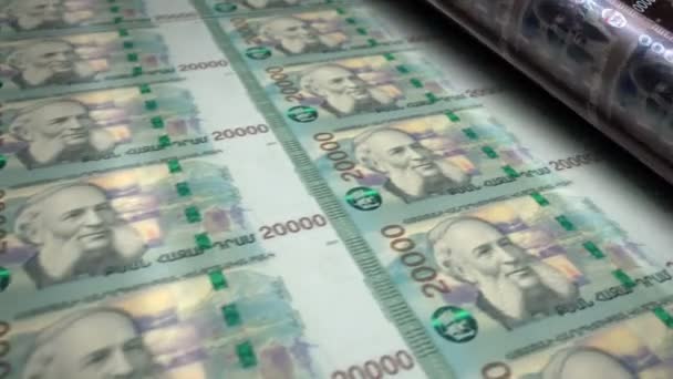 Armenia Money Armenian Dram Money Banknotes Printing Roll Machine Loop — Stockvideo