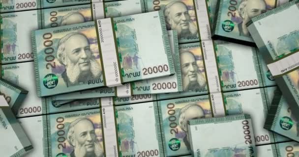Armenia Money Armenian Dram Banknotes Animation Camera View Close Long — Stockvideo
