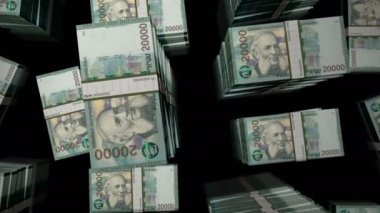 Ermenistan parası Ermeni Dram para banknotları döngüsü. 3D uçuş 20.000 AMD banknot yığını. Döngüsüz, soyut iş dünyası, ekonomi krizi ve finans kavramı.