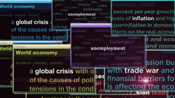 Global Crisis Inflation Unemployment Trade War Recession Pop Window Computer — Stockvideo