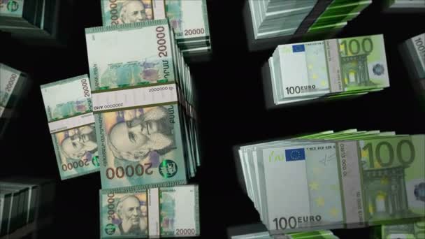 Euro Armenia Dram Money Exchange Paper Banknotes Pack Bundle Concept — Stockvideo