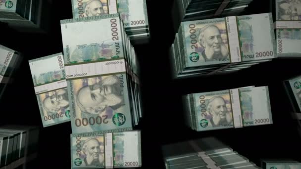 Armenia Pieniądze Armenian Dram Banknotów Pakiety Pętli Lot Ponad 20000 — Wideo stockowe