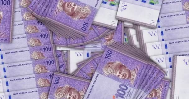 Malajsie Ringgit Bankovky Mozaice Cash Fan Vzor Smyčka Malajsijských 100 — Stock video