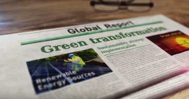 Green transformation ecology environment and sustainable economy daily newspaper on table. Headlines news abstract concept 3d.