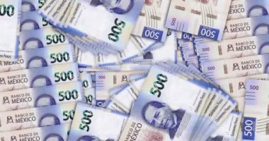 Mexico Pesos nakit hayranı mozaik mozaik döngüsüne para yatırıyor. Meksika MXN 500 notaları. Soyut banka, finans, ekonomi kusursuz ve döngülü dekoratif tasarım arka planı kavramı.
