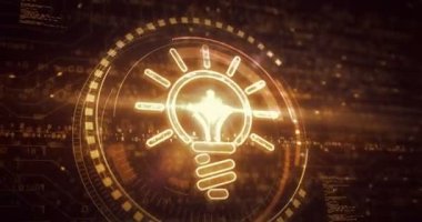Bulb idea creative innovation and success inspiration symbol digital concept. Network, cyber technology and computer background abstract 3d animation.
