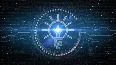 Bulb idea creative innovation and success inspiration symbol abstract digital concept. Network, cyber technology and computer background seamless and looped animation.