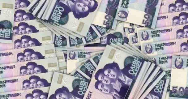 North Korea Won Banknotes Cash Fan Mosaic Pattern Loop North — Stockvideo