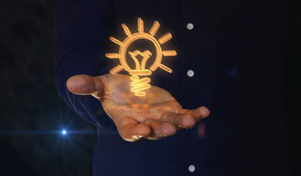 Bulb Idea Creative Innovation Success Inspiration Symbol Man Hand Cyber — Φωτογραφία Αρχείου