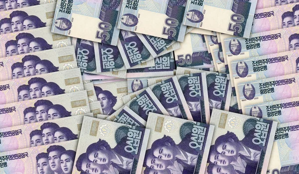 North Korea Won Banknotes Cash Fan Mosaic Pattern North Korean — Stock Fotó