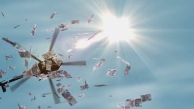 Turkish lira banknotes helicopter money dropping. Turkey 100 TRY notes abstract 3d concept of inflation, money printing, finance, economy, crisis and quantitative easing.
