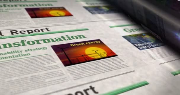 Green Transformation Ecology Environment Sustainable Economy Daily News Newspaper Roll — Vídeo de stock