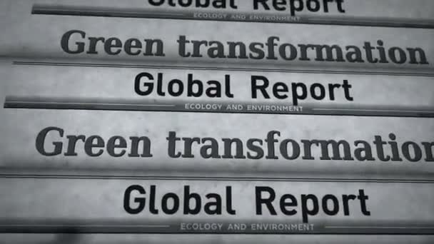 绿色转型生态环境与可持续经济 老旧的新闻和报纸印刷 摘要概念复述标题3D — 图库视频影像