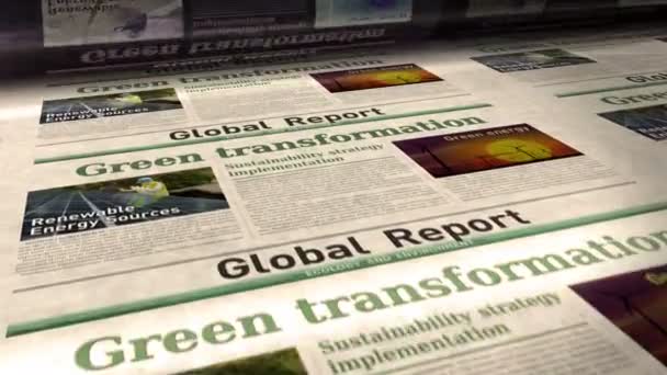 Green Transformation Ecology Environment Sustainable Economy Daily News Newspaper Roll — Vídeo de stock