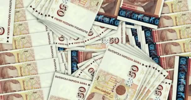 保加利亚列瓦钞票在现金扇形花纹循环中 保加利亚Bgn 50注 经济无缝循环装饰设计背景的抽象概念 — 图库视频影像
