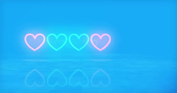 Серця Іконки Неонового Символу Лампочки Світлого Кольору Романтичний Символ Любові — стокове відео