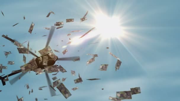 Rumania Lei Billetes Helicóptero Dinero Cayendo Ron Rumano 100 Notas — Vídeo de stock
