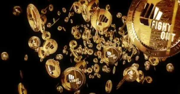Боротьба Криптовалютою Fght Ізольована Від Польоту Між Фоном Золотих Монет — стокове відео
