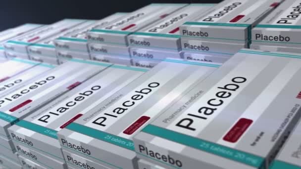Placebo Tabletas Caja Línea Producción Tratamiento Médico Farmacéutica Píldoras Remedio — Vídeo de stock