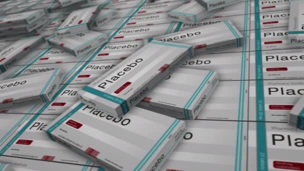 Placebo Tabletas Caja Línea Producción Tratamiento Médico Farmacéutica Píldoras Remedio — Vídeo de stock