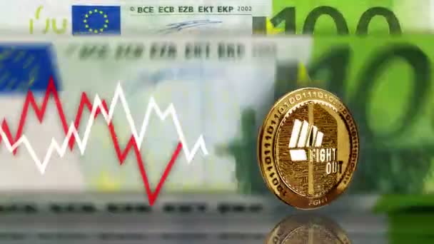 Walcz Krypto Walcz Kryptowaluta Złota Moneta Ponad 100 Banknotów Euro — Wideo stockowe
