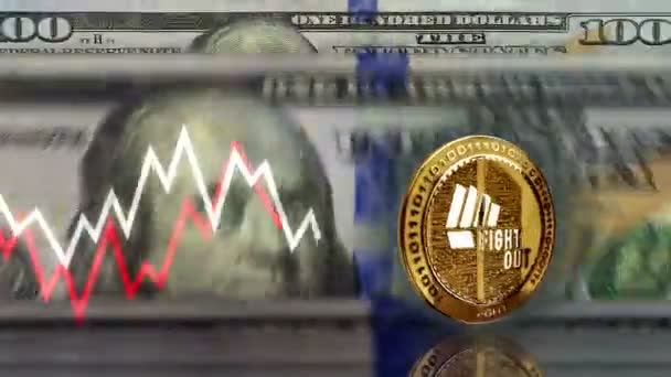 Walcz Krypto Walcz Kryptowaluta Złota Moneta Ponad 100 Dolarów Banknotów — Wideo stockowe