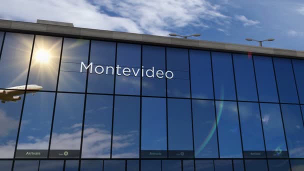 Avión Aterrizando Montevideo Uruguay Llegada Ciudad Con Terminal Del Aeropuerto — Vídeo de stock