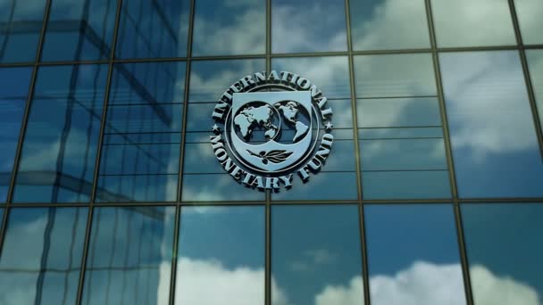 ワシントンD 2023年3月10日 国際通貨基金の本部ガラスの建物の概念 国際通貨基金 Imf 国連金融機関のシンボルが正面3Dに — ストック動画