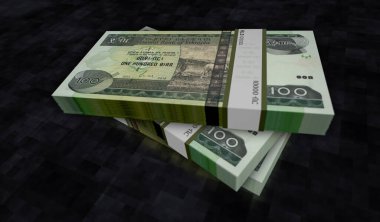 Etiyopya parası Etiyopya Birr para paketi 3D illüstrasyon. 100 ETB banknot destesi. Maliye, nakit, ekonomi krizi, iş başarısı, durgunluk, banka, vergi ve borç kavramı.