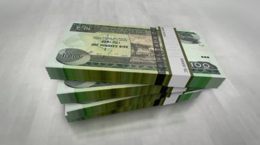 Etiyopya parası Etiyopya Birr para paketi 3D illüstrasyon. 100 ETB banknot destesi. Maliye, nakit, ekonomi krizi, iş başarısı, durgunluk, banka, vergi ve borç kavramı.