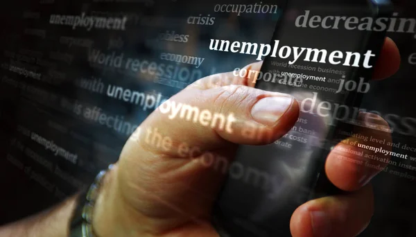Crisis Desempleo Empleo Menos Estrés Las Redes Sociales Pantalla Búsqueda — Foto de Stock