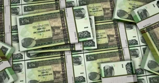 Ethiopië Geld Ethiopische Birr Bankbiljetten Animatie Camera Zicht Van Dichtbij — Stockvideo