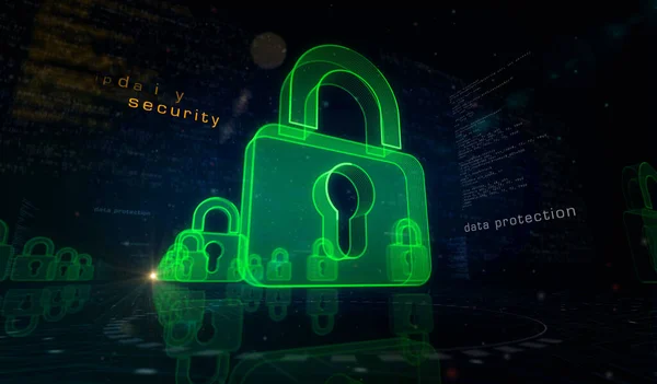 Cybersäkerhet Och Digitalt Datorskydd Med Hänglås Symbol Digitalt Koncept Nätverk — Stockfoto