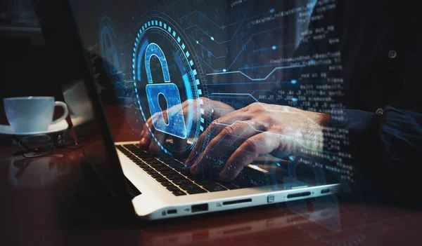 Cyber Sicurezza Protezione Del Computer Digitale Con Simbolo Del Lucchetto — Foto Stock