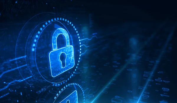 Kiberbiztonság Digitális Számítógépes Védelem Lakat Szimbólum Digitális Koncepcióval Hálózati Kibertechnológia — Stock Fotó