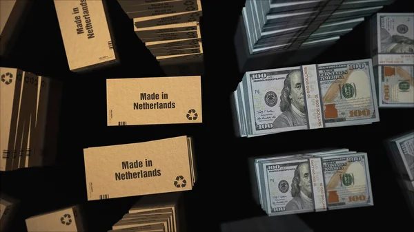 Made Netherlands Linea Scatole Con Dollaro Stack Denaro Esportazione Commercio — Foto Stock