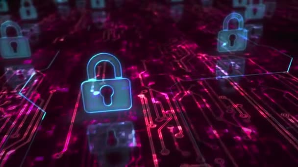 Kybernetická Bezpečnost Digitální Počítačová Ochrana Symbolem Visacího Zámku Abstraktní Kybernetický — Stock video