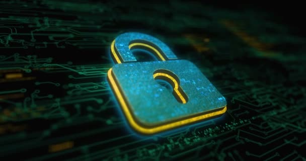 Cyberbezpieczeństwo Cyfrowa Ochrona Komputera Kłódką Kolorowy Symbol Koncepcji Sieć Cybertechnologia — Wideo stockowe