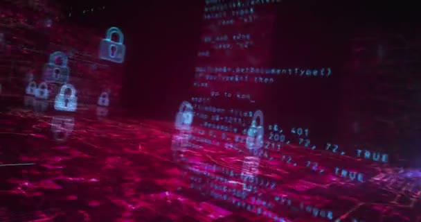 Kybernetická Bezpečnost Digitální Počítačová Ochrana Symbolem Visacího Zámku Abstraktní Kybernetický — Stock video