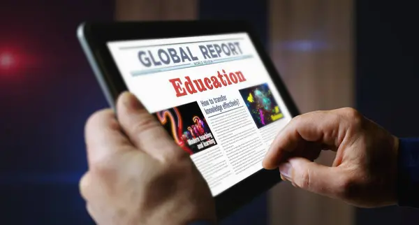 Vzdělávání Znalostní Škola Učit Učit Denní Čtení Novin Obrazovce Mobilního — Stock fotografie