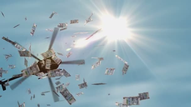 ペルーソル銀行券ヘリコプターのお金が落ちる ペルーのソースEtb 100は インフレ 量的緩和の抽象的な3D概念に注目しています — ストック動画