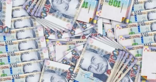 Billetes Perú Sol Bucle Patrón Mosaico Abanico Efectivo Billetes 100 — Vídeo de stock