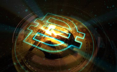 Dai ETH ahır bozuk para kripto altın para yeşil ekran arka planda. Soyut konsept 3d illüstrasyon.