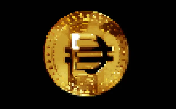 Dai Eth采用复古像素马赛克80型加密货币金币 旋转的金金属抽象概念3D插图 — 图库照片