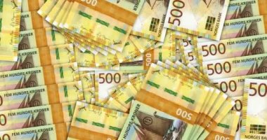 Norveç Kronu nakit fan mozaik model döngüsüne para yatırıyor. Norveç Krone NOK 500 dolar. Soyut banka, finans, ekonomi kusursuz ve döngülü dekoratif tasarım arka planı kavramı.